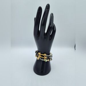 NWOT Glass Bead Gold and Black Bracelet With Adorable Butterfly Accents